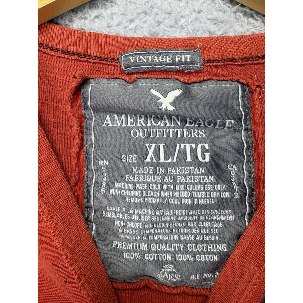 Y2K American Eagle Outfitters Mens‎ XL Long Sleeve Shirt Orange Distressed - Picture 4 of 10